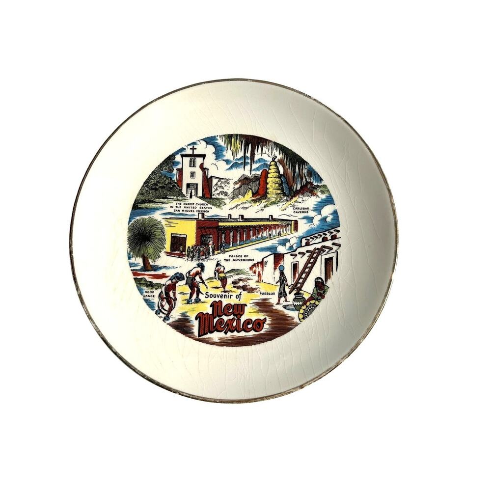 New Mexico Souvenir Plate Vintage Mid Century Carlsbad Caverns San Miguel